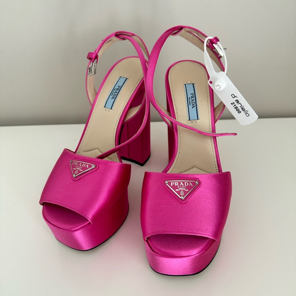 NWT Pink Satin Prada Platform Sandals